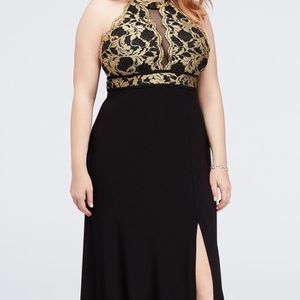 Brand new black and gold evening gown.